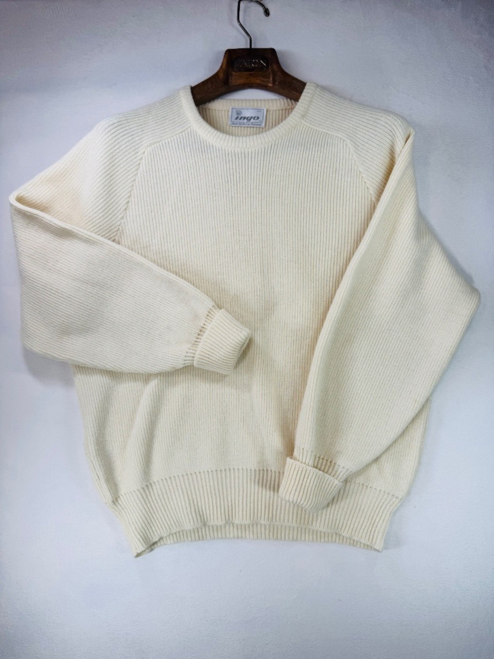 Ingo Cream Ribbed Crewneck Sweater - Men's Medium